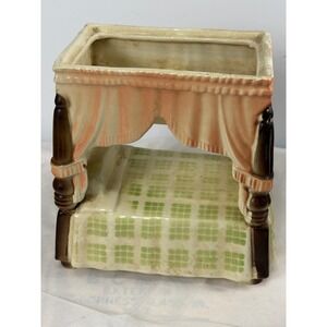 Vintage Shawnee USA Pottery Canopy Bed Planter Ceramic Green Peach Mid Century